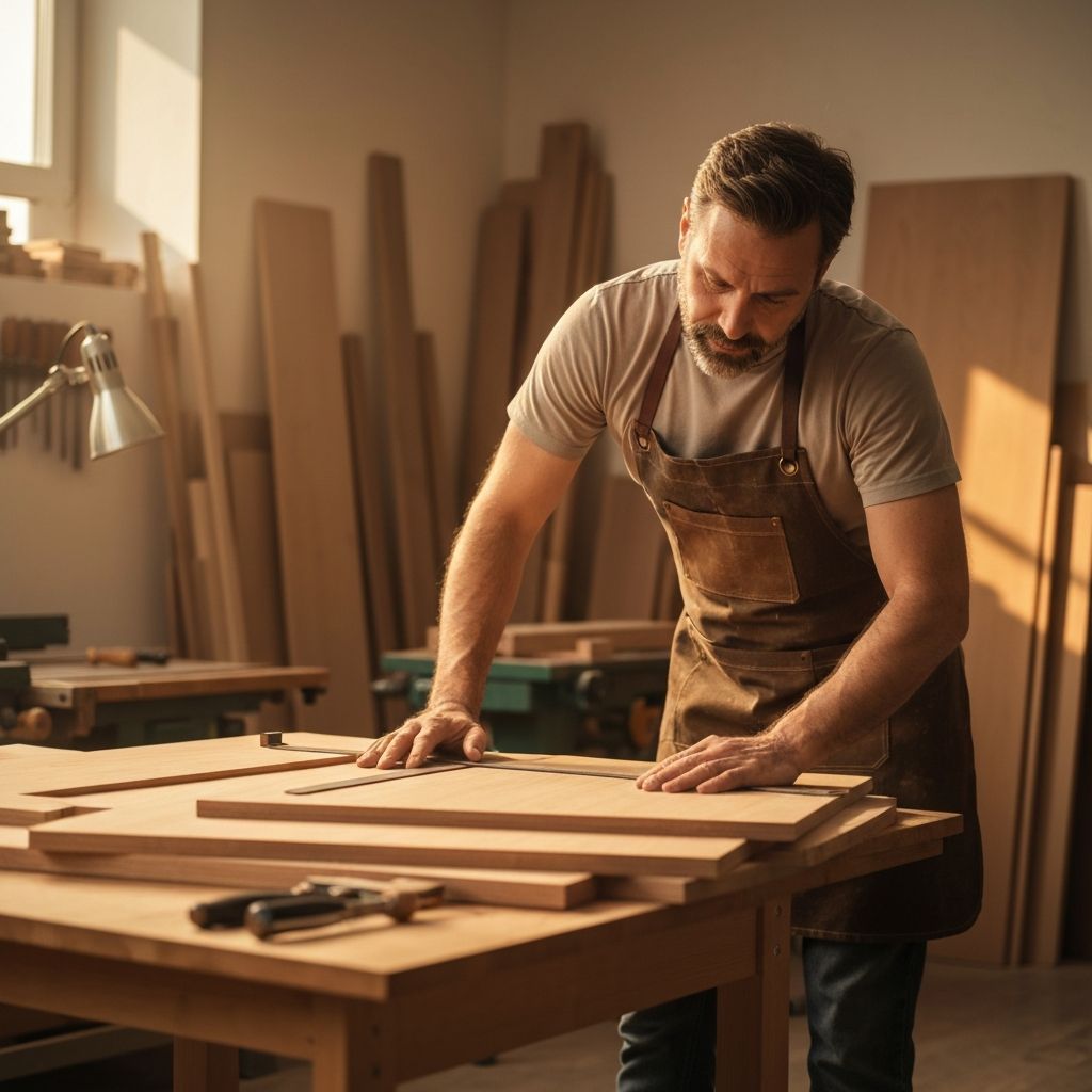 Artesão da W Montagens trabalhando com precisão em madeira sob medida